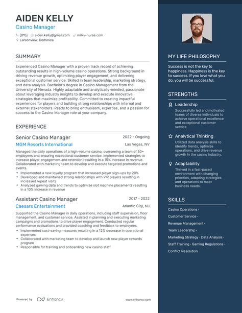 resume for casino worker.